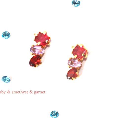 -summer bijoux- Ruby & Amethyst & Garnet Earrings