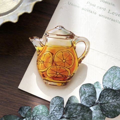 GrapefruitTeapot brooch｜グレープフルーツティーポットブローチ〔紅茶シリーズ〕