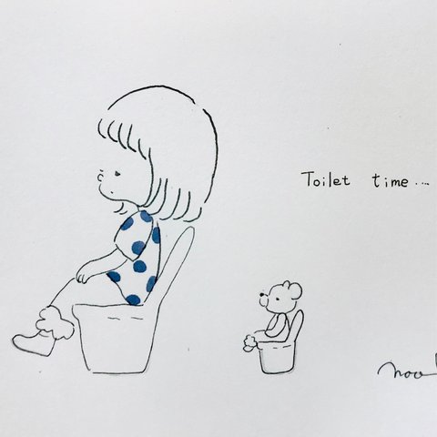 トイレに座った似顔絵イラスト