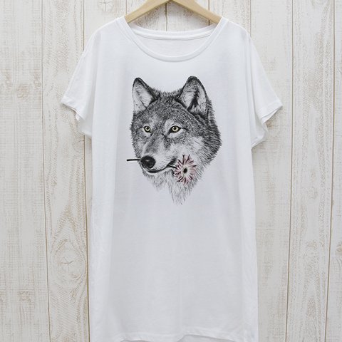 ronronWOLF ワンピースTee　Here you go（ホワイト） / R027-O-WH