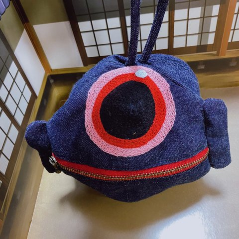 倉敷デニム使用！手刺繍のデニム1つ目妖怪ポーチ