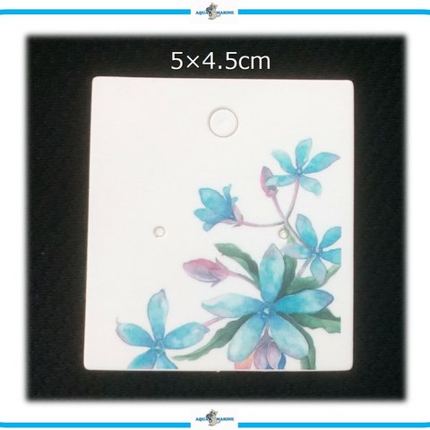 IMD3 ピアス 台紙 ブルー フラワー デザイン 10枚 5×4.5cm 2ホール ホワイト ボタニカル 青い お花 イヤリング ハンドメイド ペーパー台紙 厚紙台紙 ラッピング材料