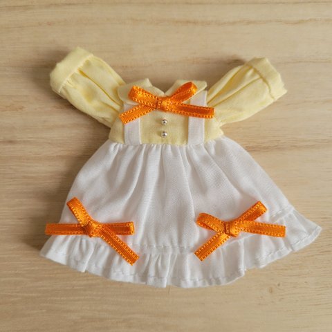 【オビツ11服】ナチュラルリボンワンピ 黄色×オレンジ