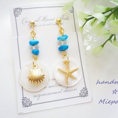 ☆SEA☆BREEZE☆ターコイズブルー☆イヤリング（ピアス）☆