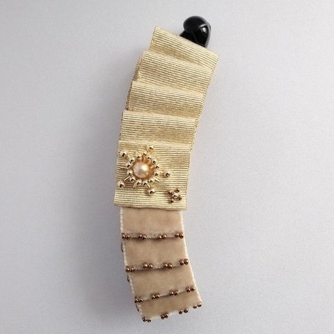 刺繍バナナクリップ [ gold・beige velvet ]   Bicolor