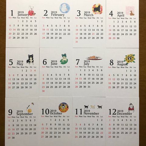 2019年版Dogイラストカレンダー12枚セット