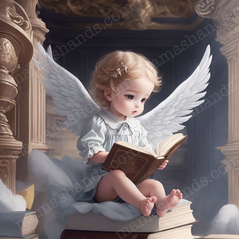 天界で本を読む、ベビー天使の イラスト アート （デジタルコンテンツ ダウンロード販売）