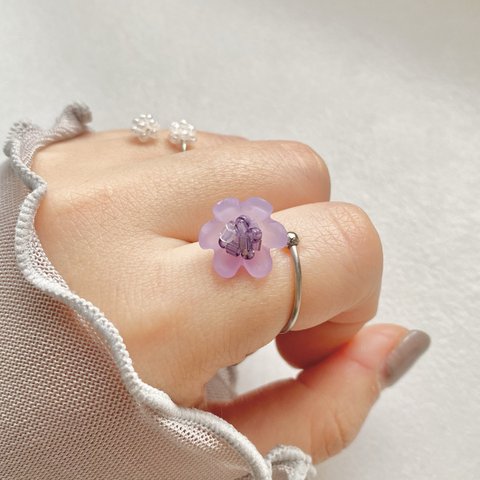 指輪2つセット お花リング　変色しにくいステンレス　推し活　紫　パープル