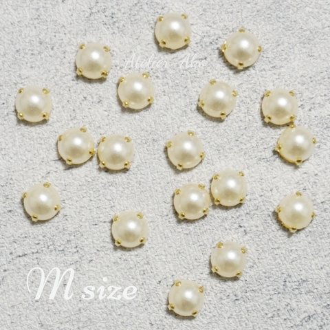 10個♡M size　パール　ビーズ　ゴールド　台座　ラウンド　シンプル　