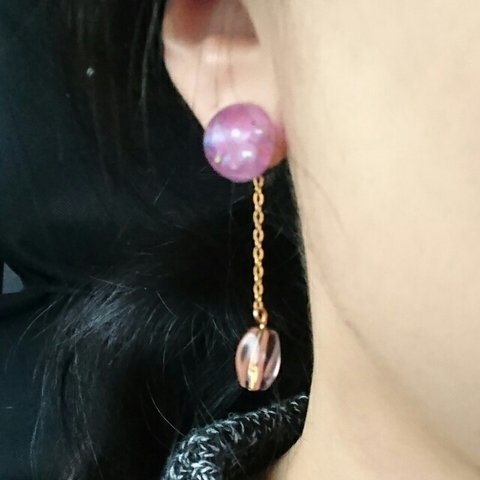 流行color♡パープルのピアス