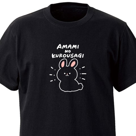 【奄美お土産】アマミノクロウサギ【ブラック】ekot Tシャツ <イラスト：タカ（笹川ラメ子）>
