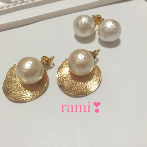 *♡3way一粒パールとスターダストプレートピアス♡*