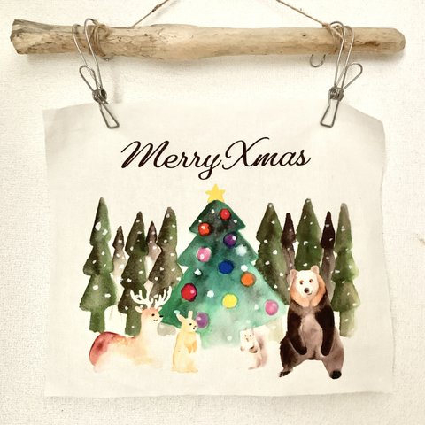 【すぐ飾れる流木麻紐ピンチセット付き】森のクリスマスタペストリー【数量限定】