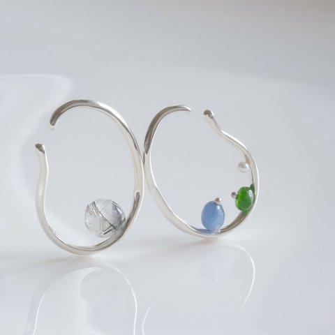 ✶再販✶天然石シルバーイヤーカフ  Svart og hvítt ear cuff：トルマリンインクオーツ