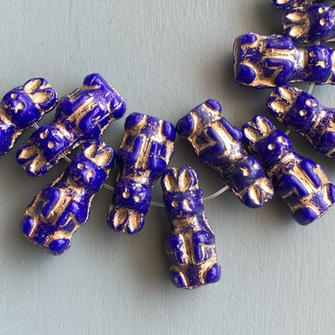 【4コセット】JIRI＊IVANA#czech beads#チェコビーズ　Easter bunny 17✖️8㍉ cobalt blue/bronze