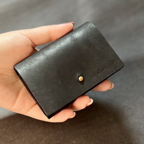 ギボシでとめる三つ折り財布ミニ財布　コンパクト財布　ミニマル　キャッシュレス　レディース　本イタリアンレザー【ブラック】　