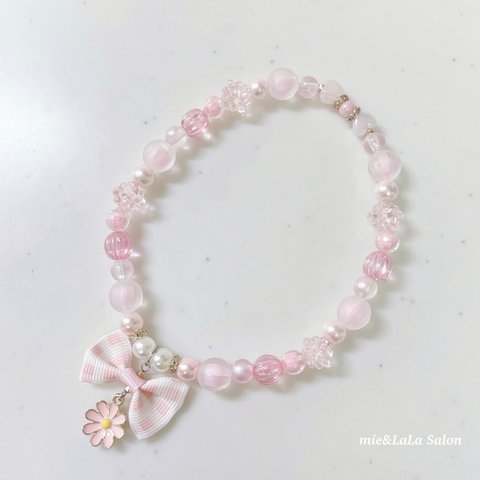 ペット用デイジーリボンネックレス🌼🎀ピンク🩷(バックリボン付き) 犬 猫 うさぎ