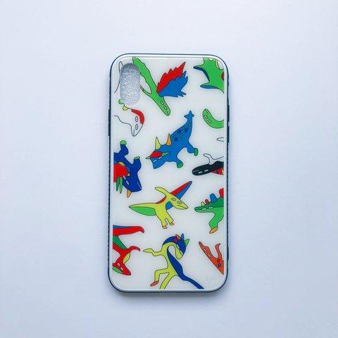 恐竜総柄の強化ガラス製iPhoneケース