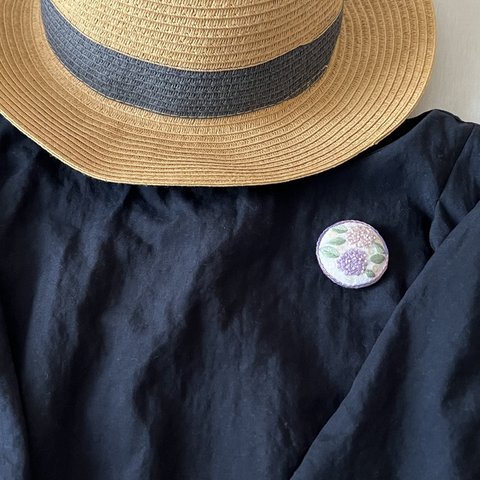 紫陽花の刺繍ブローチorヘアゴム(パープル)