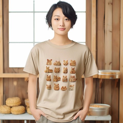 猫の形のパン  Ｔシャツ　男女兼用