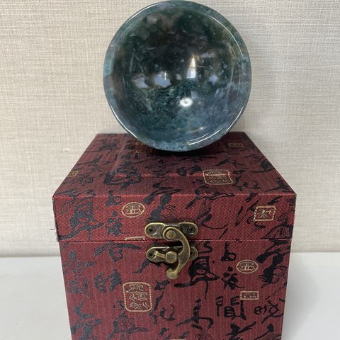 モスアゲート 茶碗 水草瑪瑙 天然石 パワーストーン ラッキー 幸運 風水晶