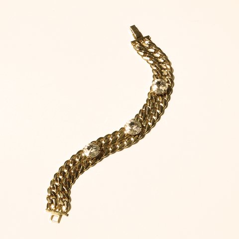 80s Vintage gold tone chain × Rhinestone bracelet