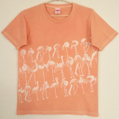 型染めMサイズ動物Tシャツ (男女兼用) ～フラミンゴ～