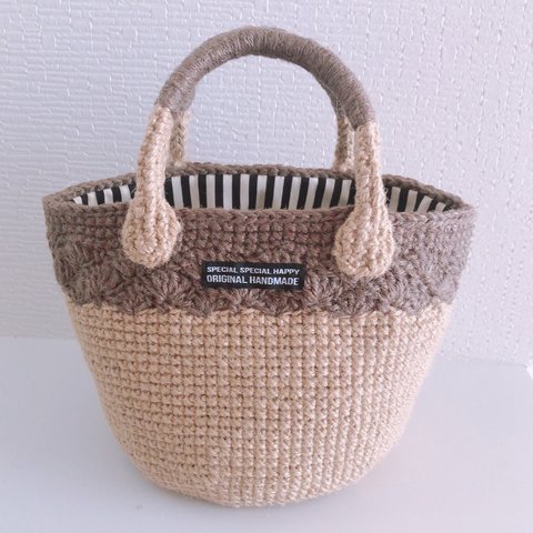 【オールシーズン】模様編みが可愛い＊麻ひもかごバッグ＊colour：ブラウン