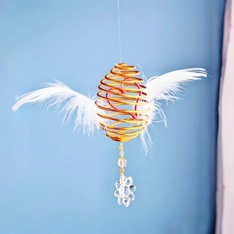 金の卵 金のたまご モビール サンキャッチャー 童話 天使 羽 ワイヤー 鳥 北欧 フェザー ハート