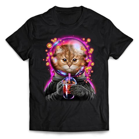 半袖Tシャツ 【三毛猫 オレンジ 猫 ねこ タピオカ 宇宙飛行士】 by FOX REPUBLIC