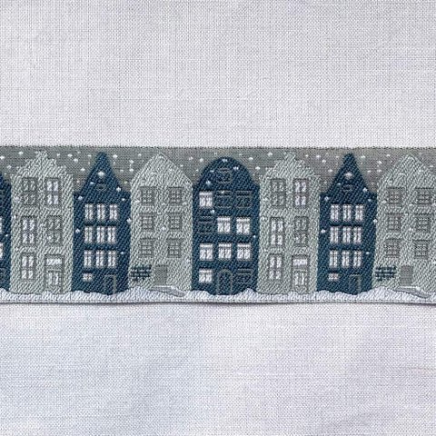 ドイツ ジャカードリボン50cm Kafka 冬の街 グレー R-0631 建物 雪 冬 街並み クリスマス
