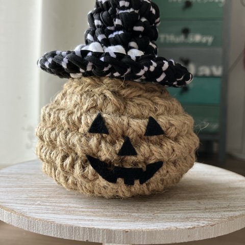 ハロウィン　かぼちゃ　小物入れ　麻紐　ズパゲッティ