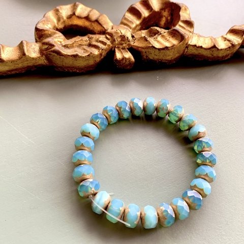 光る【1連25コセット】JIRI＊IVANA#czech beads#チェコビーズ　rondel9✖️6㍉ irregular turquoise blue/silver24f