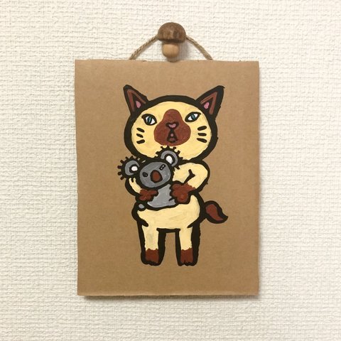 【送料無料】 ダンボール原画   「コアラを抱っこした猫」