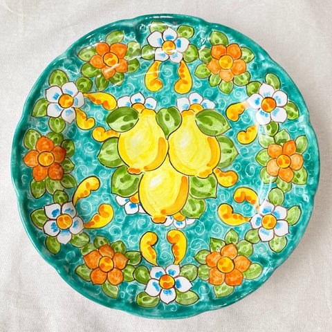 丸皿 パスタ皿 26cm GEO023 マヨリカ焼き イタリア陶器 レモン柄 