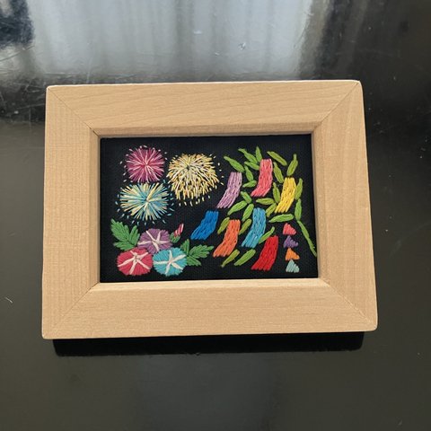 刺繍フレーム　🎋七夕　朝顔　花火　壁掛け　インテリア　雑貨