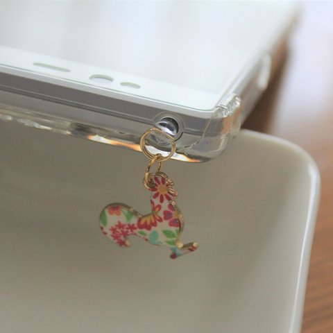 【New】花柄にわとりのスマホピアス　カラフル