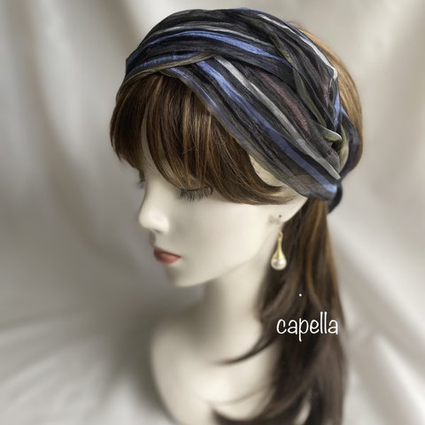 ⭐️capella⭐️《再販》大人のあなたへ　オーガンジーの編みターバン　　ブラック　capellaオリジナル　パーティにも