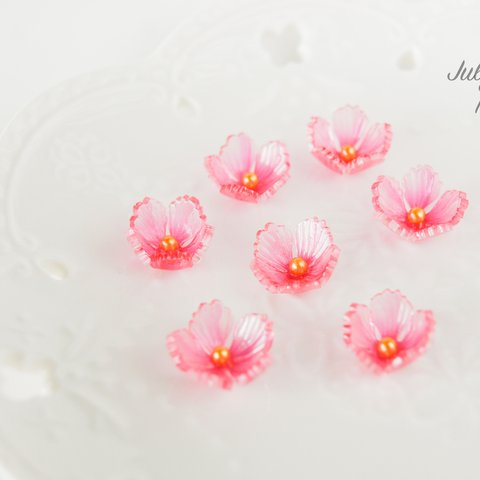 【2個入】桃の花パーツ　ピンク　フラパン  アクリル　F0143