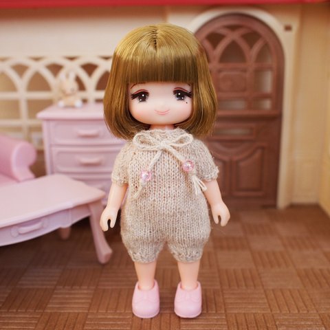 ミキちゃんマキちゃん＊アウトフィット　生成りのニットロンパース(半袖)