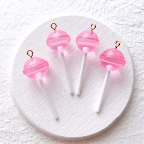 【4個】キャンディ　お菓子　デコレーション　ピンク　飴　パーツ　素材