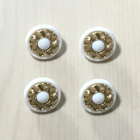 ANTIQUE GOLD WHITE BUTTON CABOCHON PARTS