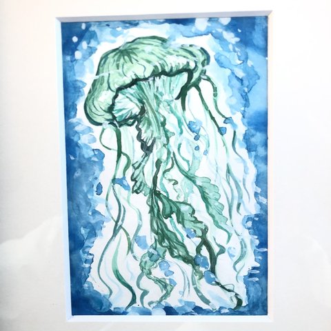 水彩画　クラゲ　原画　額あり