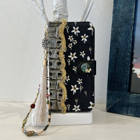 《受注製作》Black×Flower corduroy iPhoneケース/スマホケース❁♡ほぼ 全機種対応　