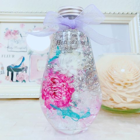 カラフルフラワーハーバリウム♡ピンク×水色 ♡メッセージ名入れ可能 プレゼントギフトにも