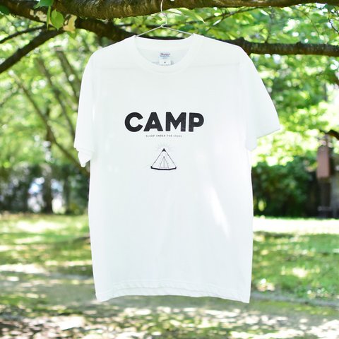 CAMP Tシャツ（メンズL／ホワイト✕ブラック）