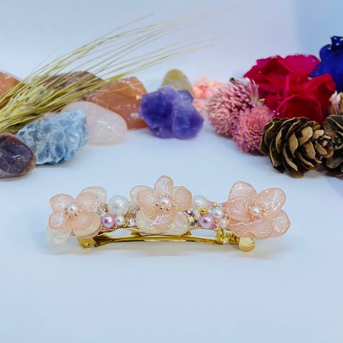 ☆紫陽花　ミニバレッタ　ハンドメイド　卒園　卒業　入学　入園　レジン　アジサイ　ドライフラワー☆