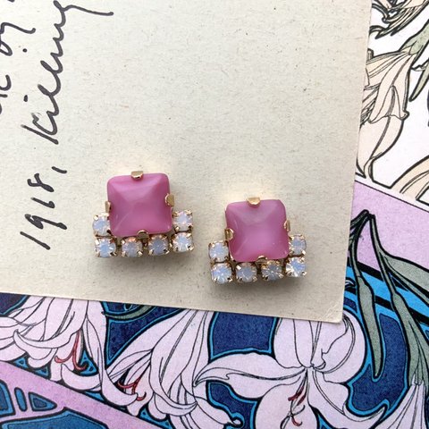 rose pink block pierce / earring