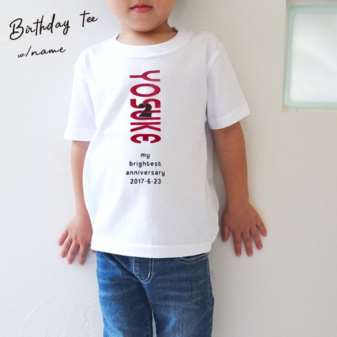 バーティカルレターの誕生日Tシャツ お名前＆年齢＆生年月日入り お誕生日写真に♡ バースデーTシャツ