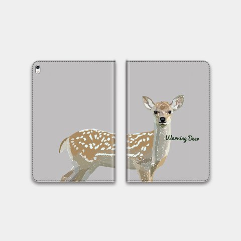【可愛い鹿にご用心！】グレー　手帳型タブレットケース　ipad andoroid　対応機種あり